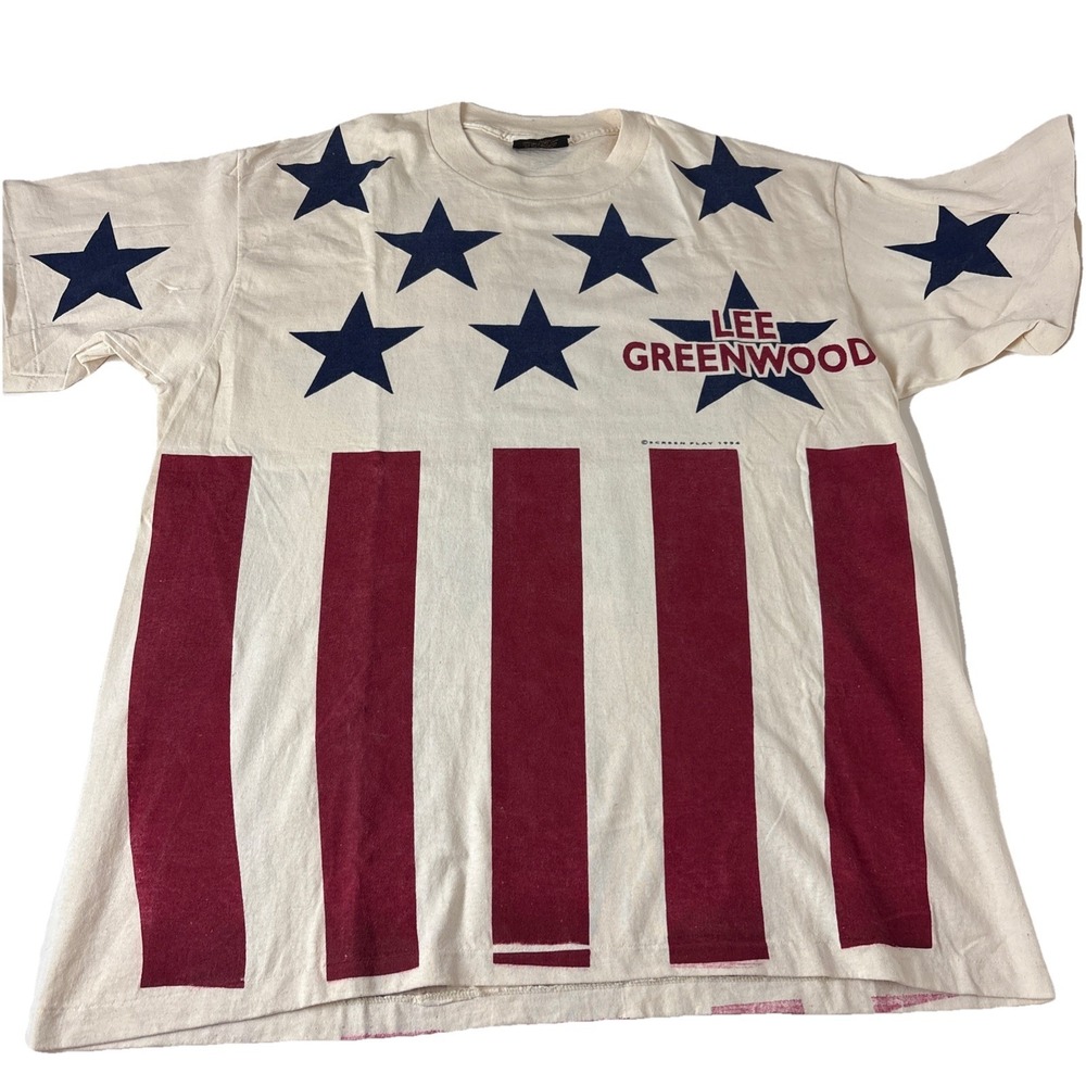 Vintage 90s Lee Greenwood God Bless The USA T-Shirt sz XL All Over AOP Patriotic